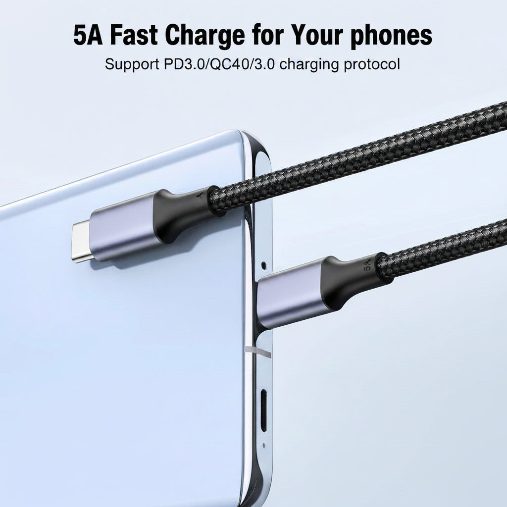 Heavy-Duty Braided 100W USB-C to USB-C Cable 1m