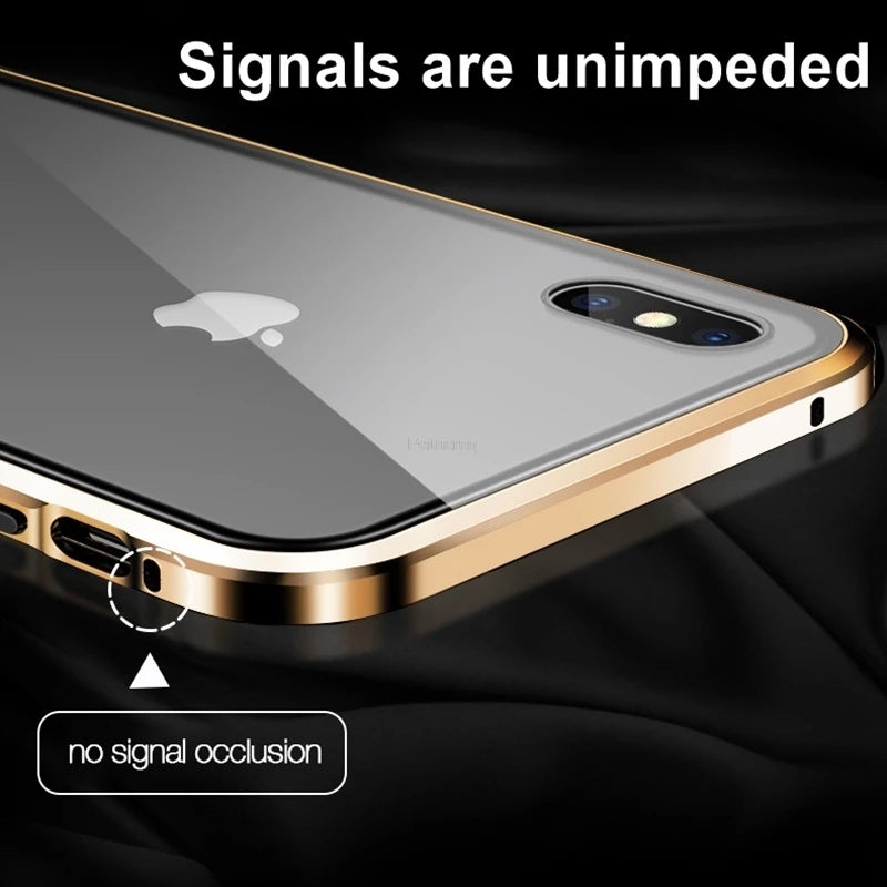 Magnetic Tempered Glass Metal Case for iPhone