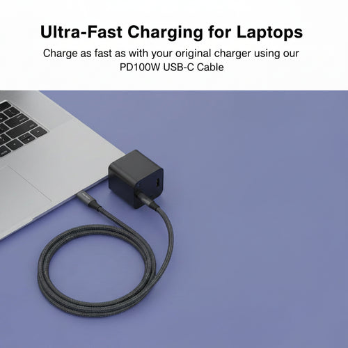100W Heavy Duty Braided USB-C Cable with Double Right-Angle Connector