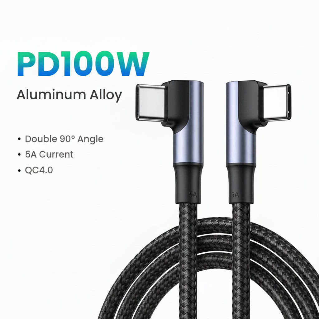100W Heavy Duty Braided USB-C Cable with Double Right-Angle Connector