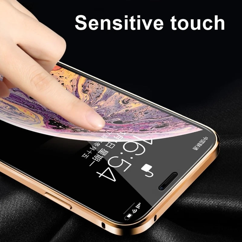 Magnetic Tempered Glass Metal Case for iPhone