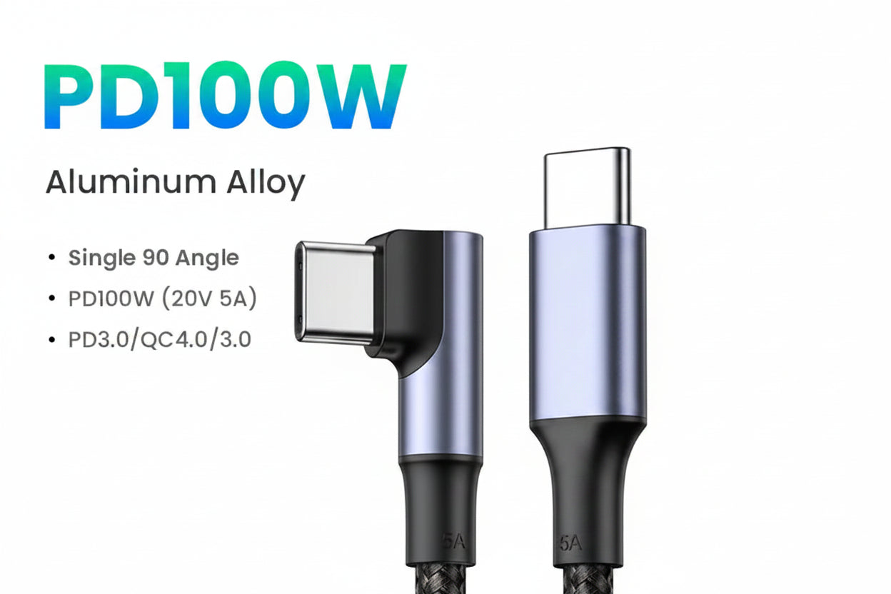 Heavy-Duty Braided 100W USB-C to USB-C Cable single right angle 1m/2m